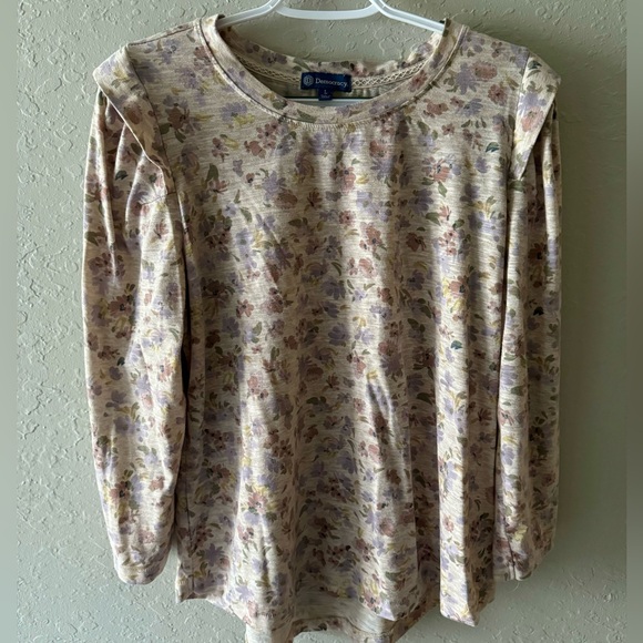 Democracy Tops - Democracy Women’s Long Sleeve Shirt Flower Print Large